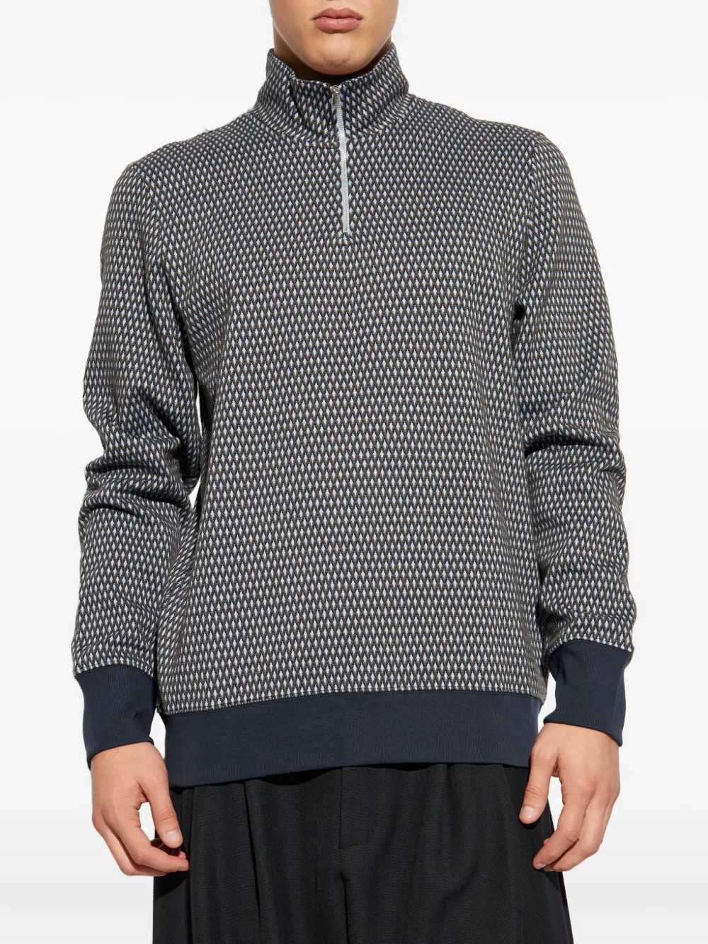 Ps By Paul Smith Geometric-pattern Half-zip Sweatshirt In Gray