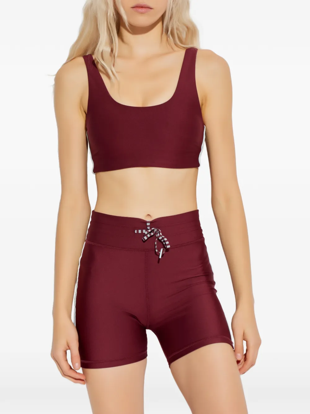 The Upside Oxford Stripe-detail Sports Bra In Burgundy