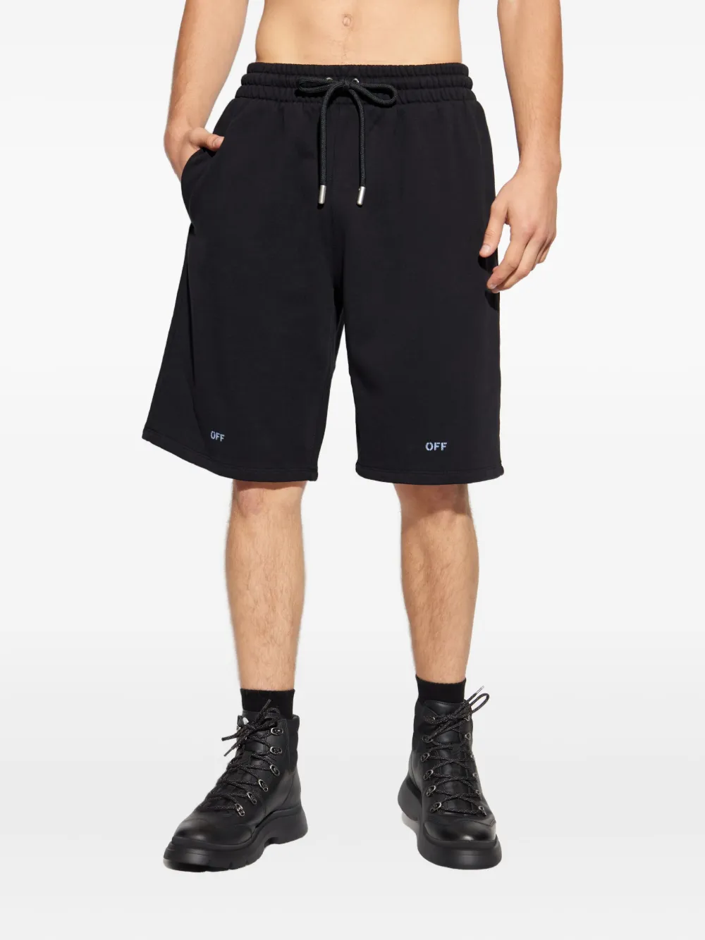Off-white Drawstring Logo-print Shorts In Black