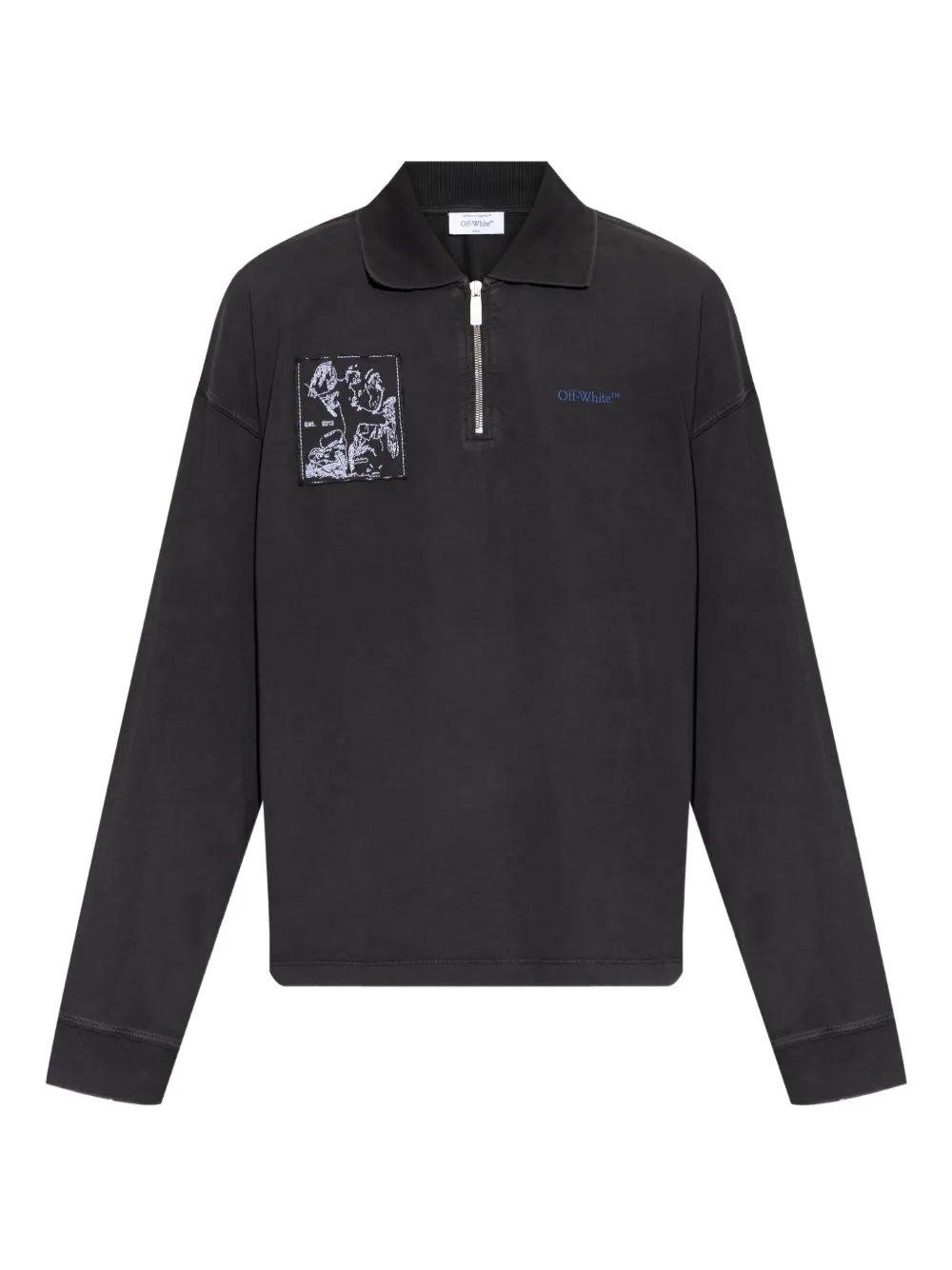 Off-White embroidered-patch half-zip polo shirt - グレー Off-White embroidered-patch half-zip polo shirt - グレー