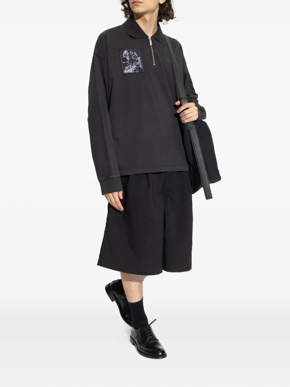 Off-White embroidered-patch half-zip polo shirt - Grijs