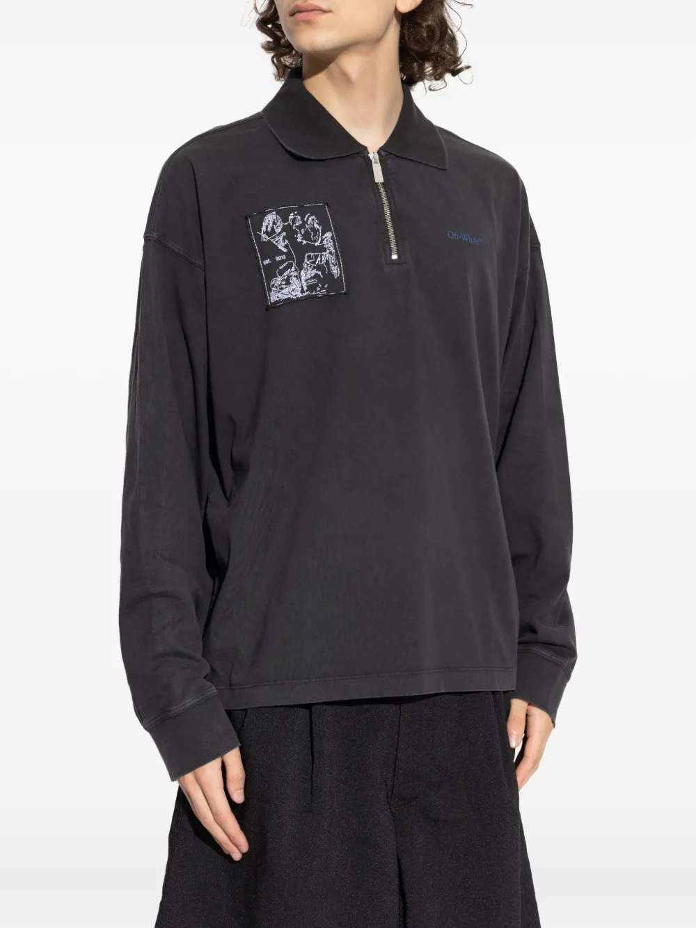 Off-White Poloshirt met geborduurde patch en halve rits Grijs