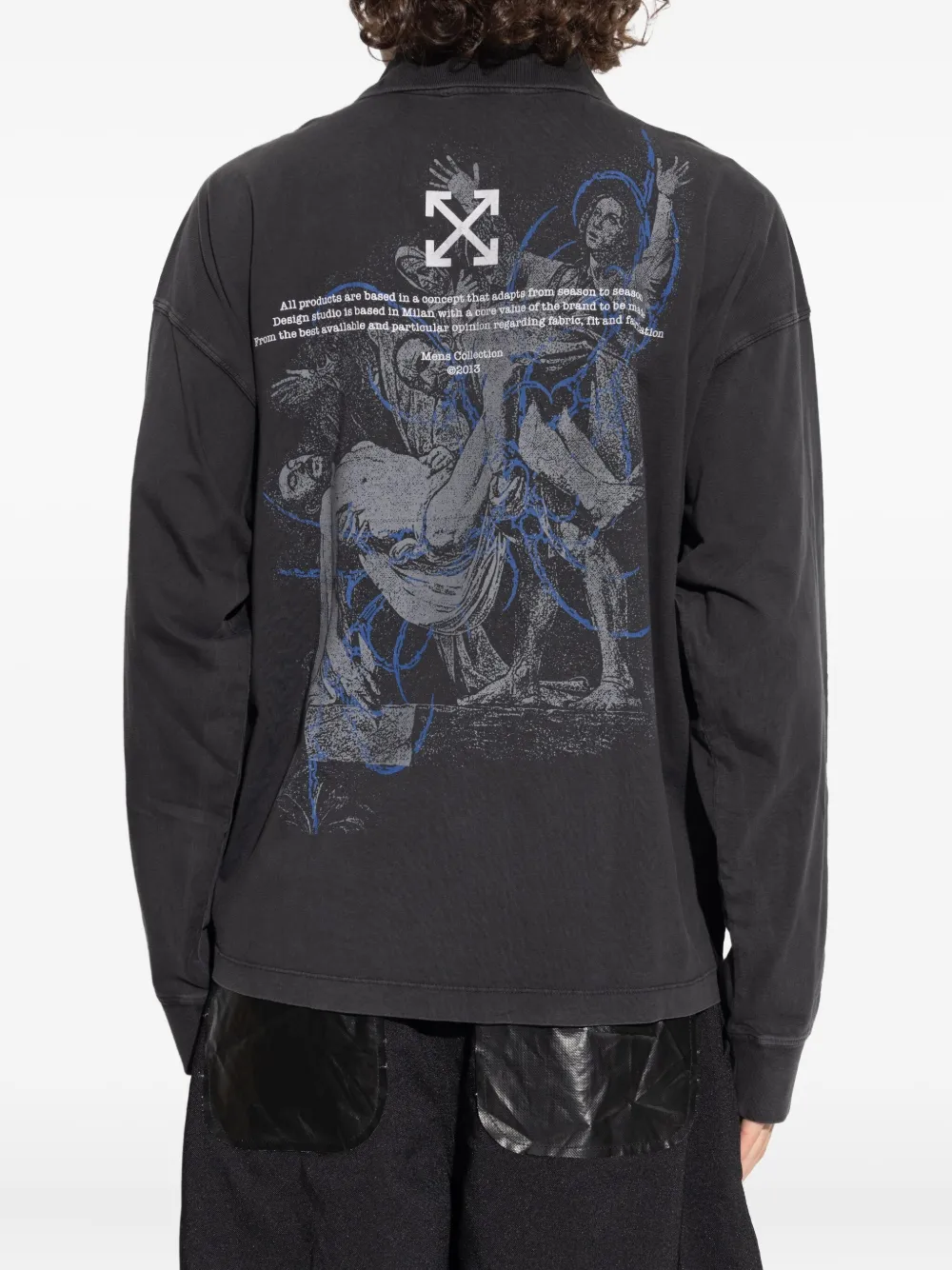 Off-White Poloshirt met geborduurde patch en halve rits Grijs