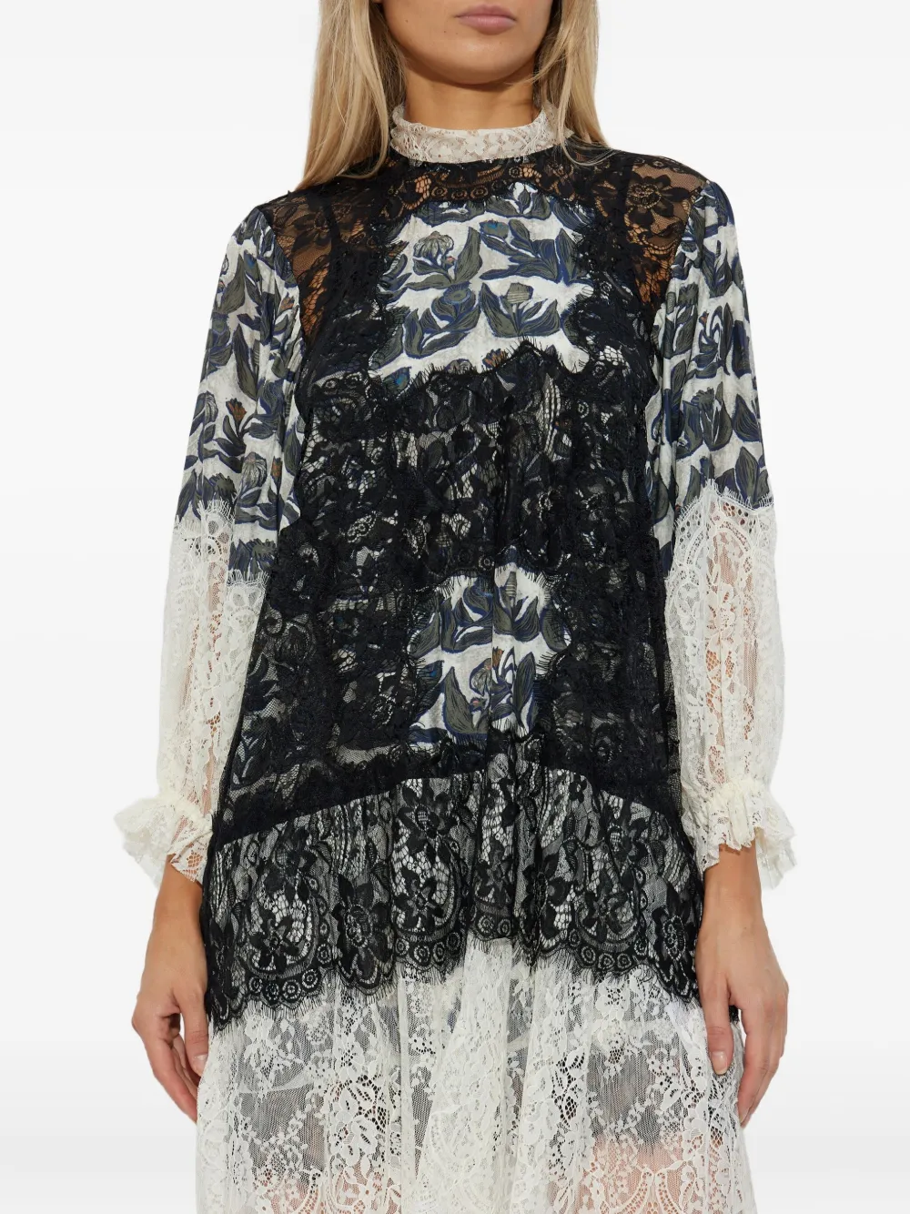 MUNTHE Lisso jurk met bloemenkant Beige