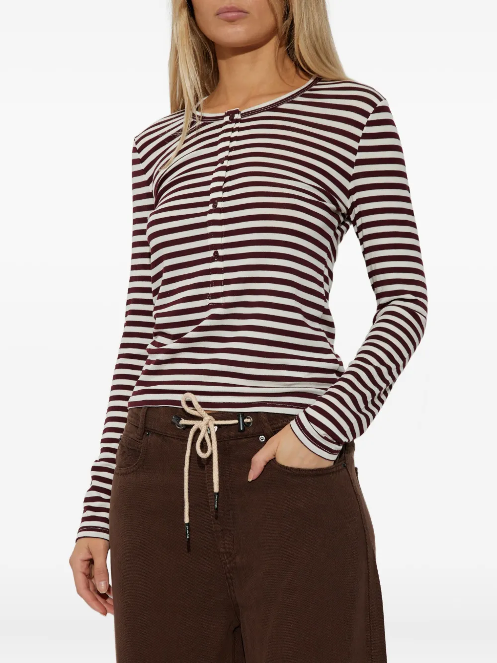 Munthe Striped Buttoned Long-sleeved T-shirt In Brown