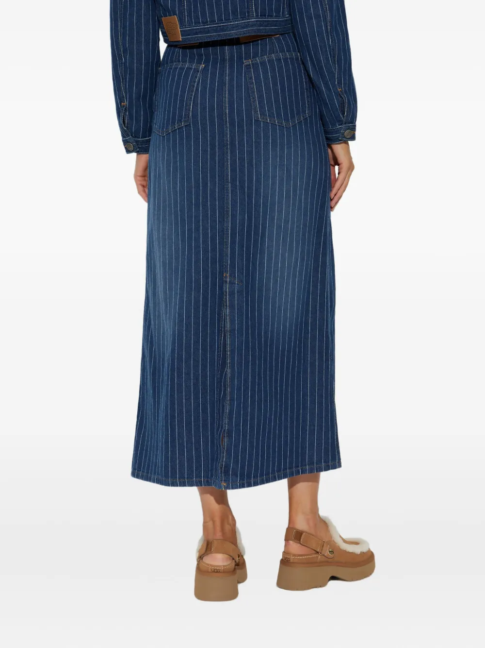 MUNTHE Livono rok met krijtstreep en knopen Blauw