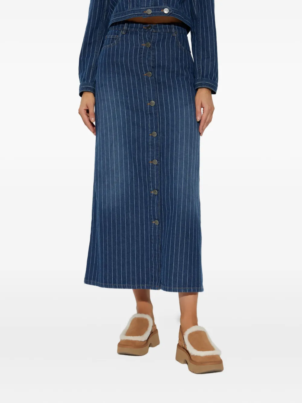 MUNTHE Livono rok met krijtstreep en knopen Blauw