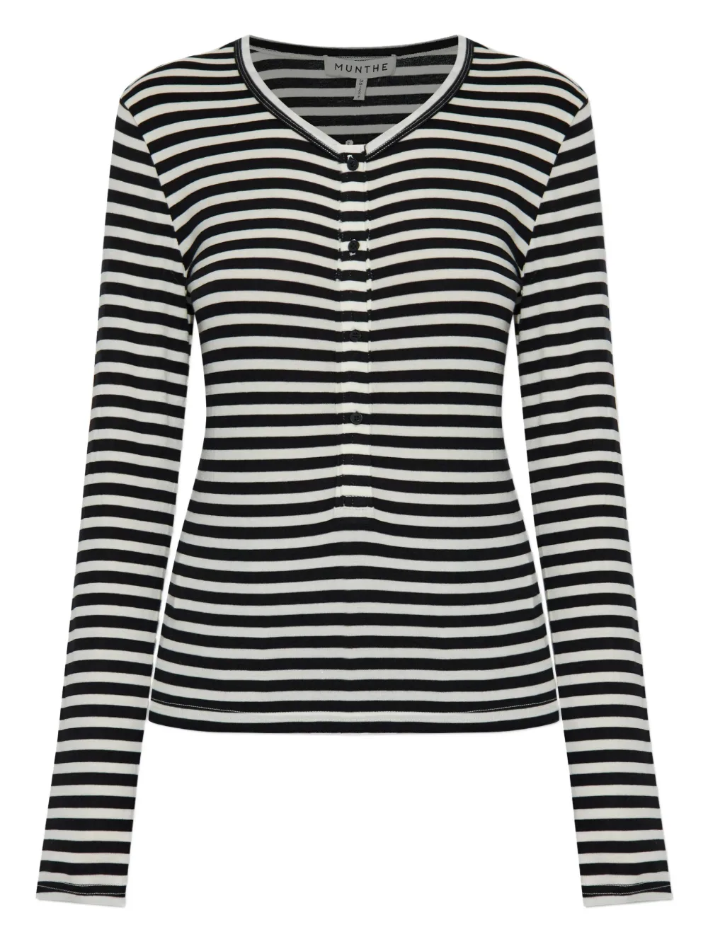 MUNTHE striped button-front long-sleeved T-shirt | Black | Image 1