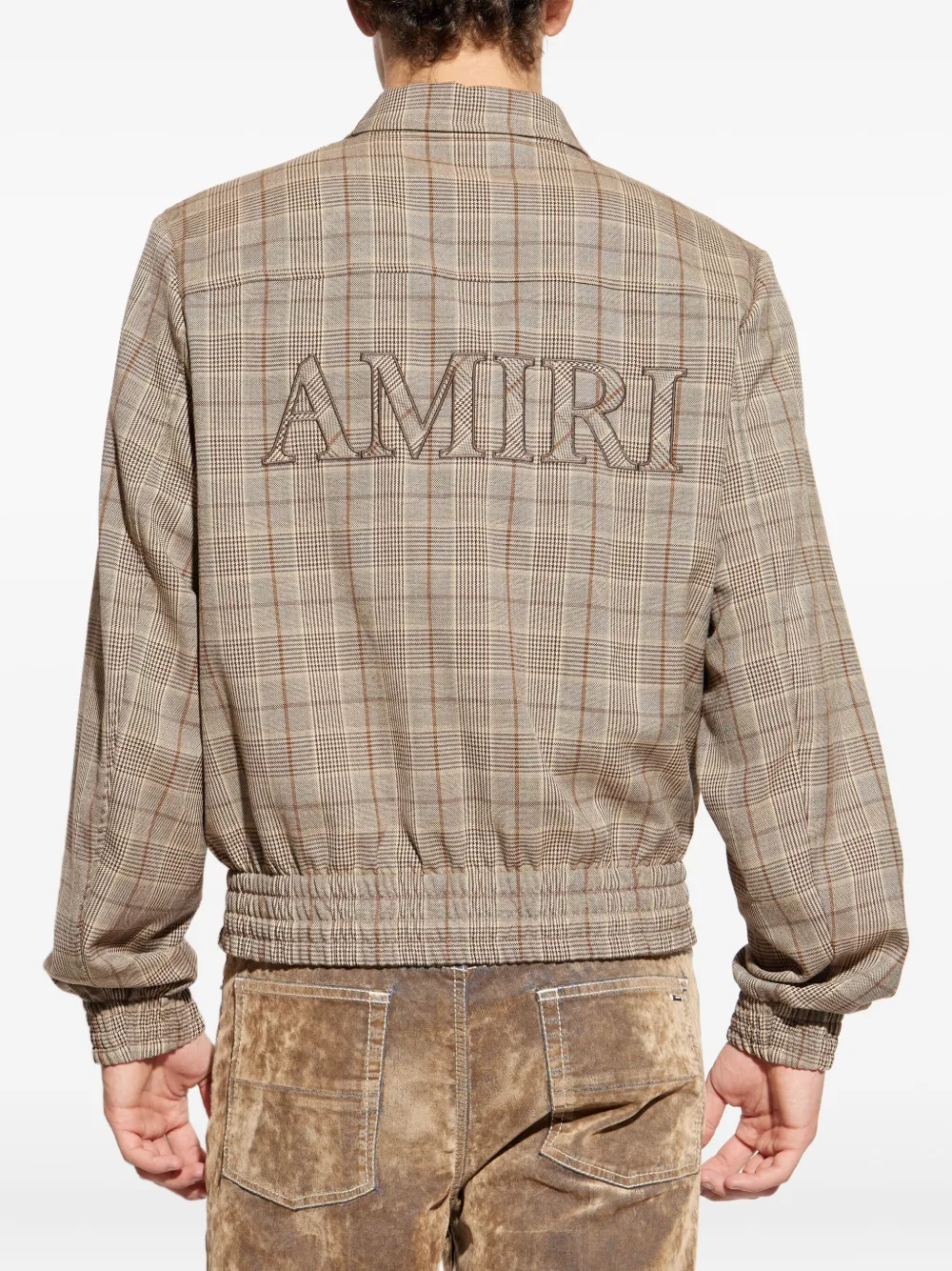 Amiri Check-pattern Embroidered-logo Jacket In Brown