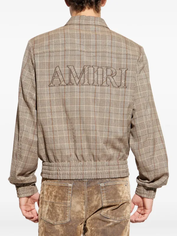 AMIRI check-pattern embroidered-logo Jacket | Brown | FARFETCH