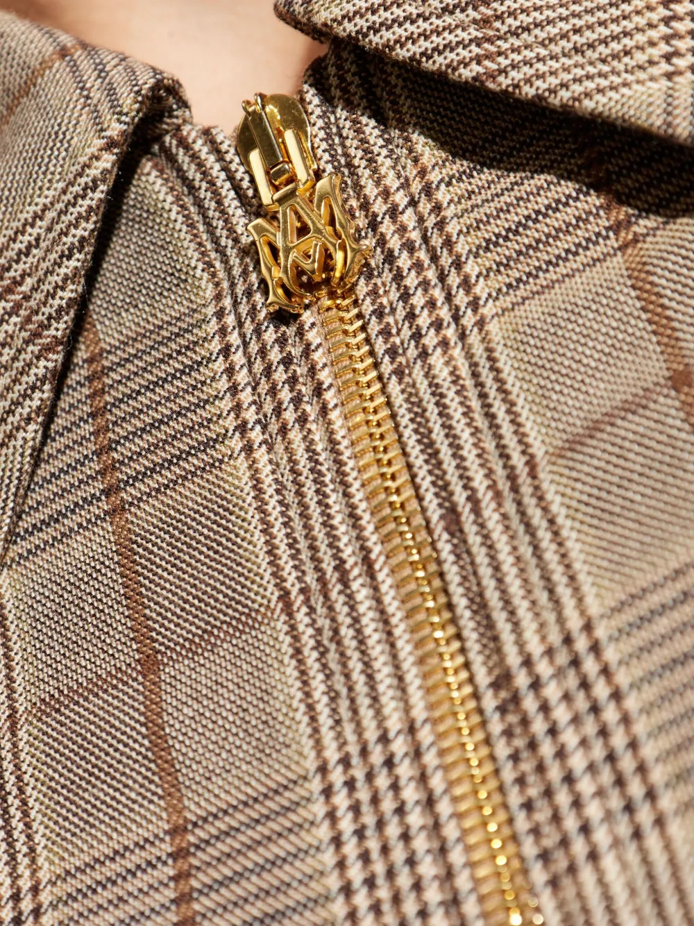 Amiri Check-pattern Embroidered-logo Jacket In Brown