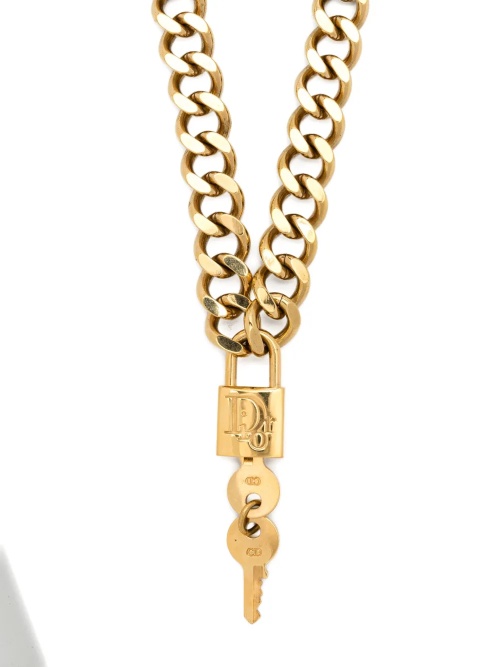 Pre-owned Dior Chain-lock Necklace In Gold