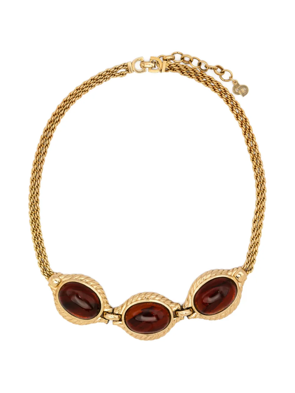 Christian Dior Pre-Owned gemstone-embellished chain necklace - ゴールドトーン Christian Dior Pre-Owned gemstone-embellished chain necklace - ゴールドトーン