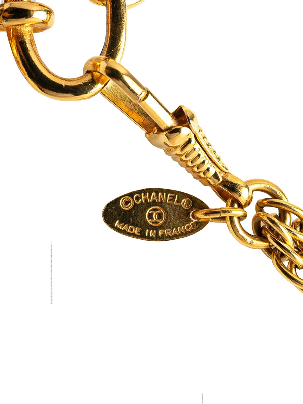Pre-owned Chanel 1970-1980 Gold Plated Double Chain Loupe Magnifying Glass Pendant Necklace Costume Necklace
