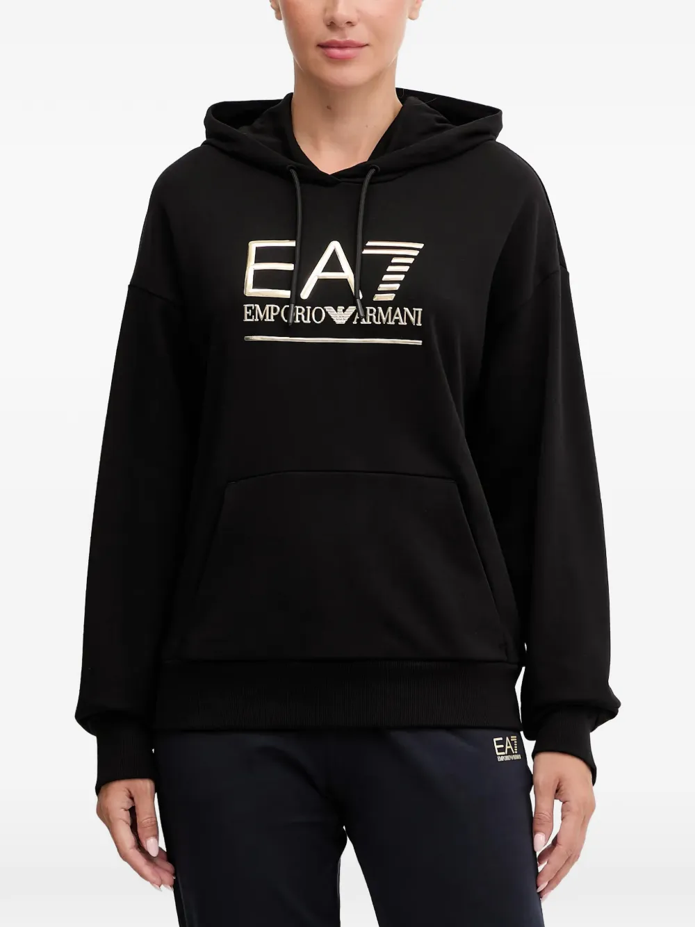 Ea7 Logo Hooded Top In Black