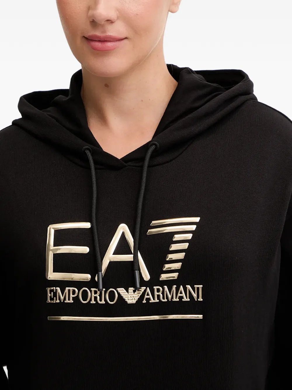Ea7 Emporio Armani Trui met capuchon en logo Zwart