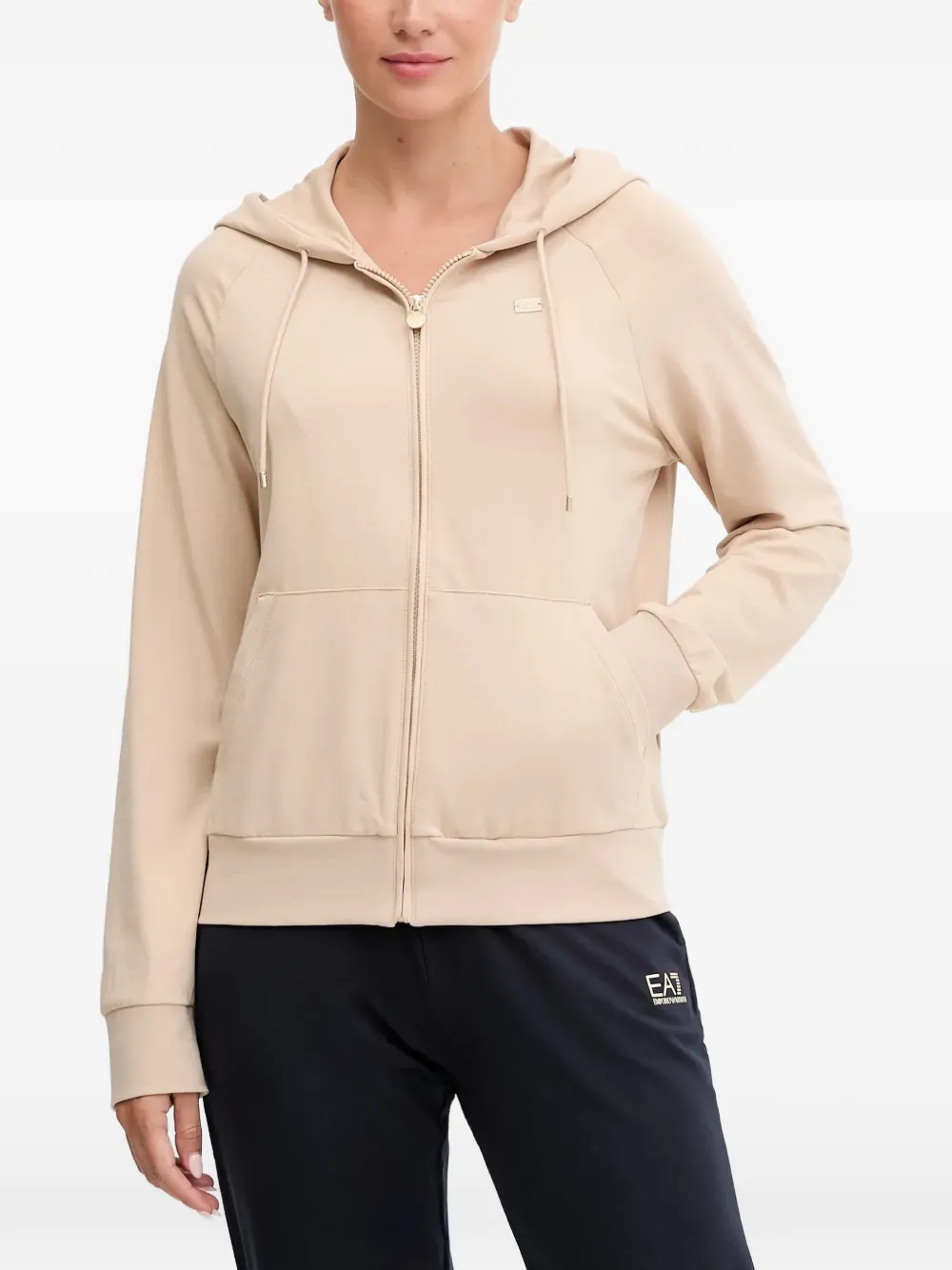Ea7 Long-sleeve Zip-up Hoodie In Neutral