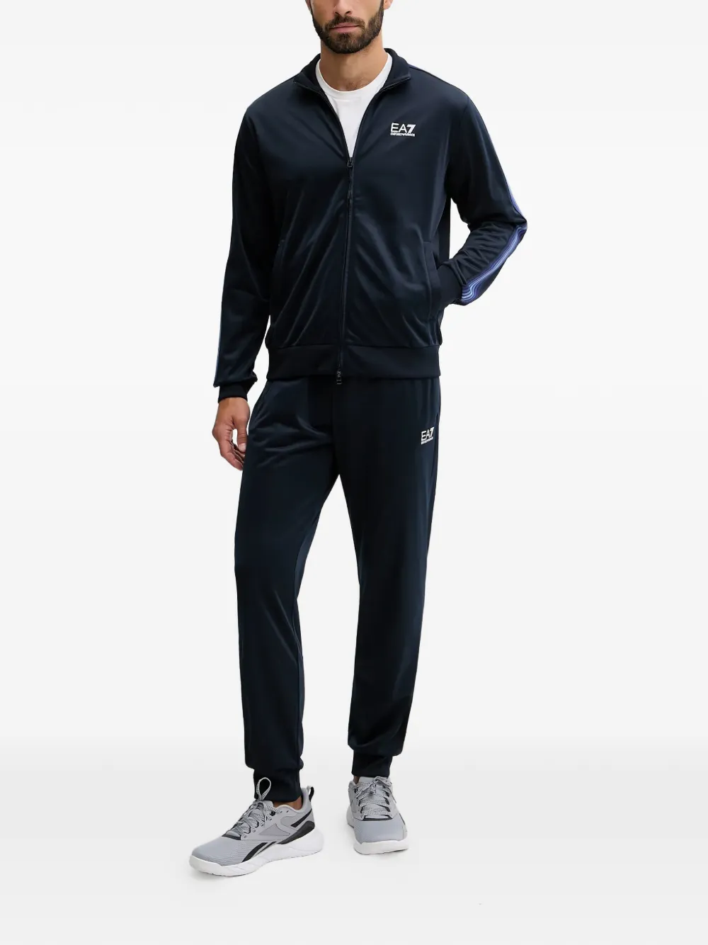 Ea7 Emporio Armani logo-detail stripe tracksuit set (set fo two) - Blauw