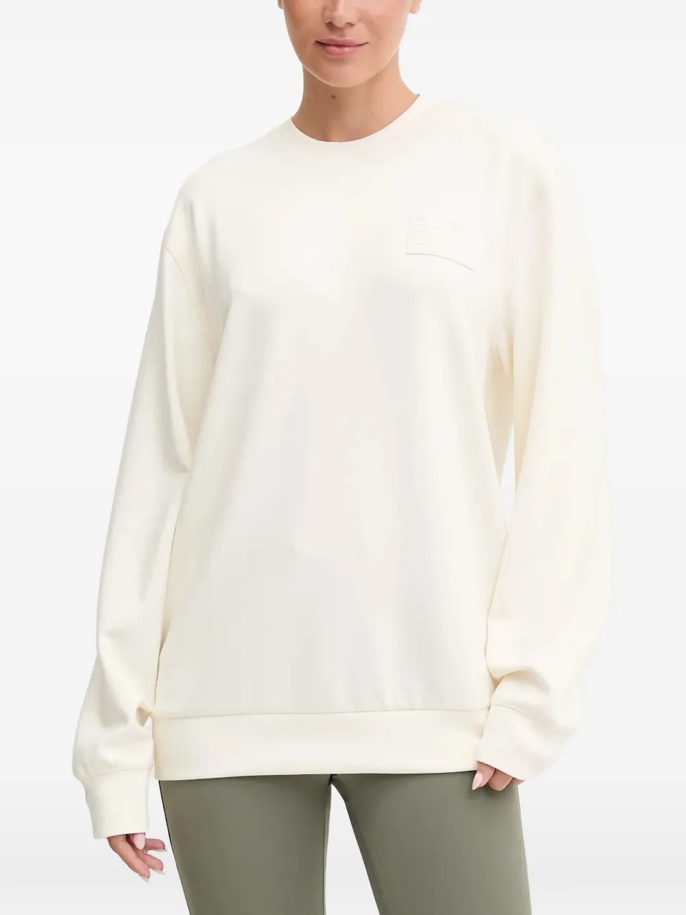Ea7 Crew-neck Long-sleeve Sweatshirt In Neutral