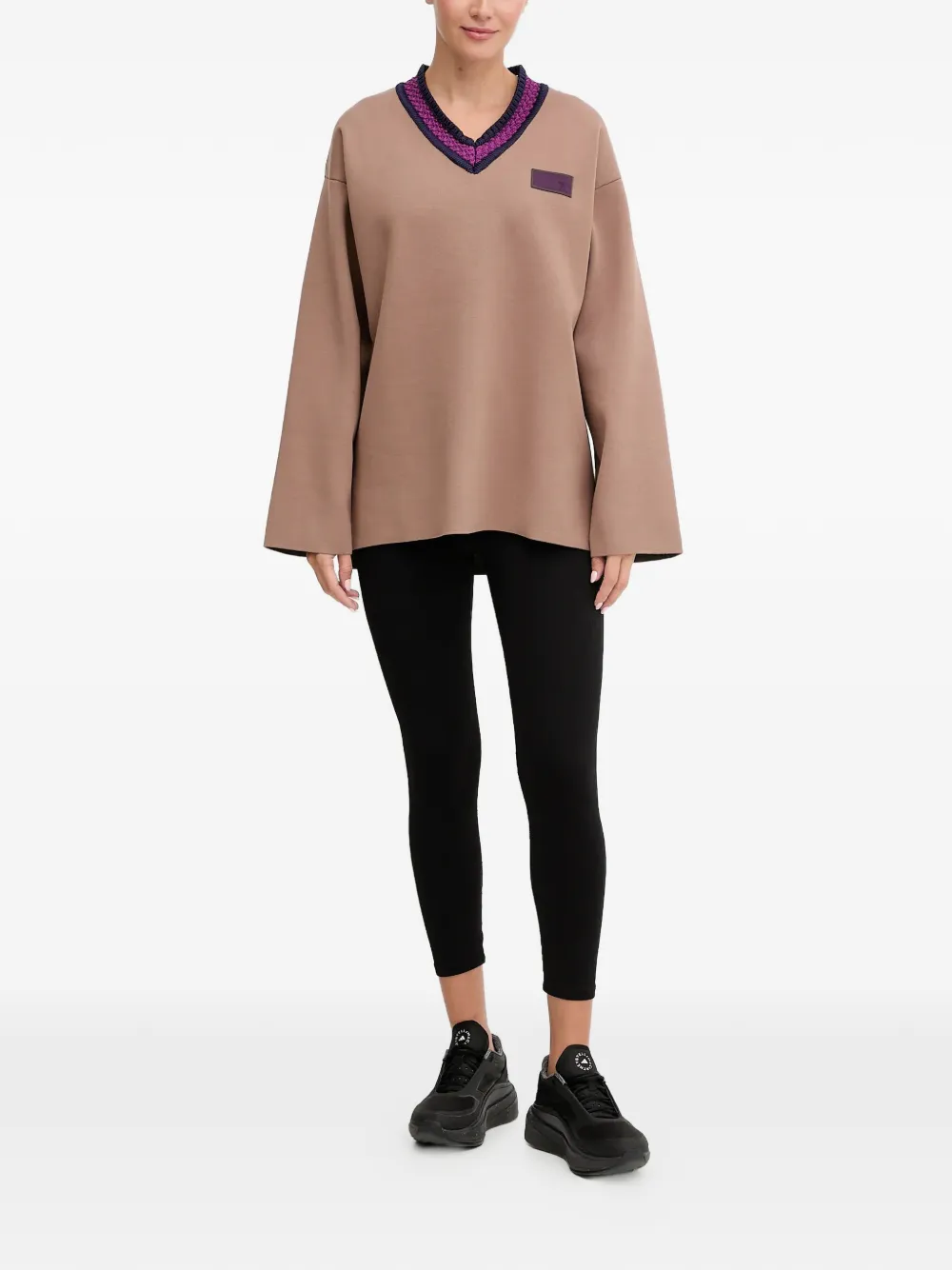 Ea7 V-neck Logo-patch Sweater In Brown