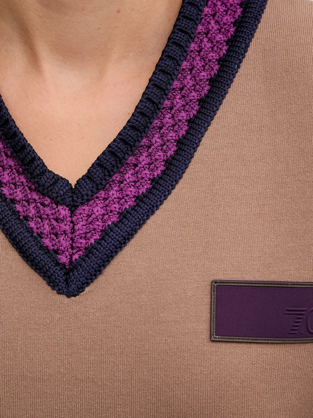 Ea7 V-neck Logo-patch Sweater In Brown