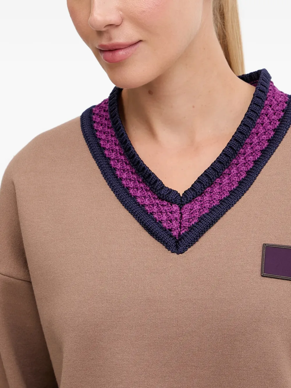 Ea7 V-neck Logo-patch Sweater In Brown