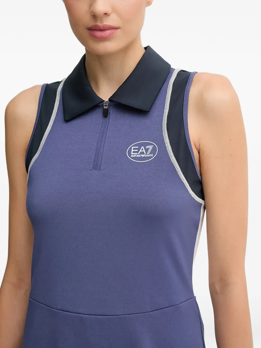Ea7 Tennis Pro Zip Polo-collar Mini Dress In Blue