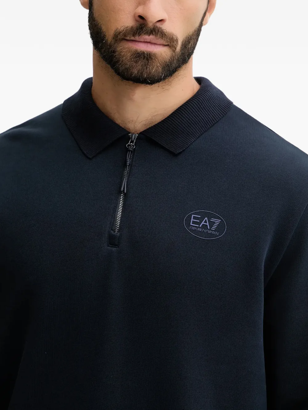 Ea7 Half-zip Logo Sweater In Blue