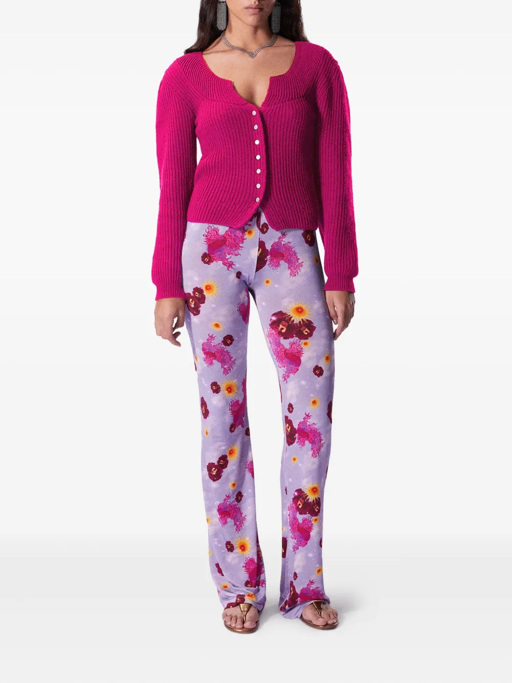Maccapani Broek met bloemenprint - Paars