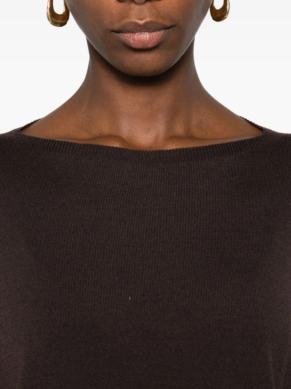 Incotex Boat-neck Three-quarter Sleeve Sweater In Brown
