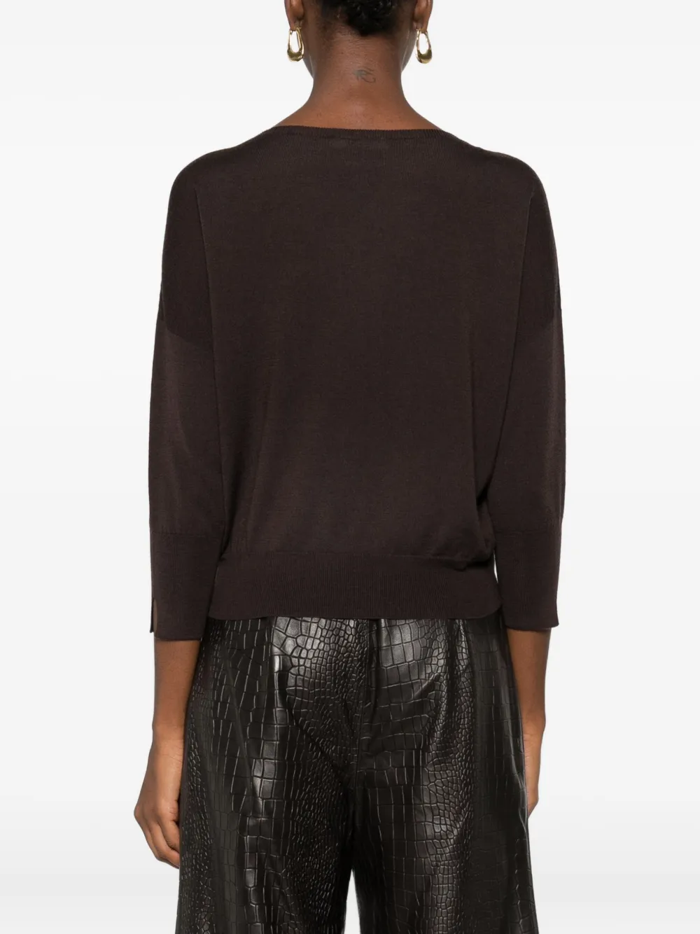Incotex Boat-neck Three-quarter Sleeve Sweater In Brown