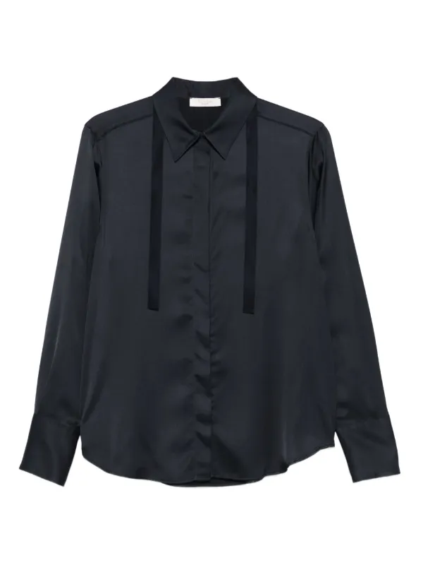 Incotex Ribbon-detail Long-sleeve Shirt in Black
