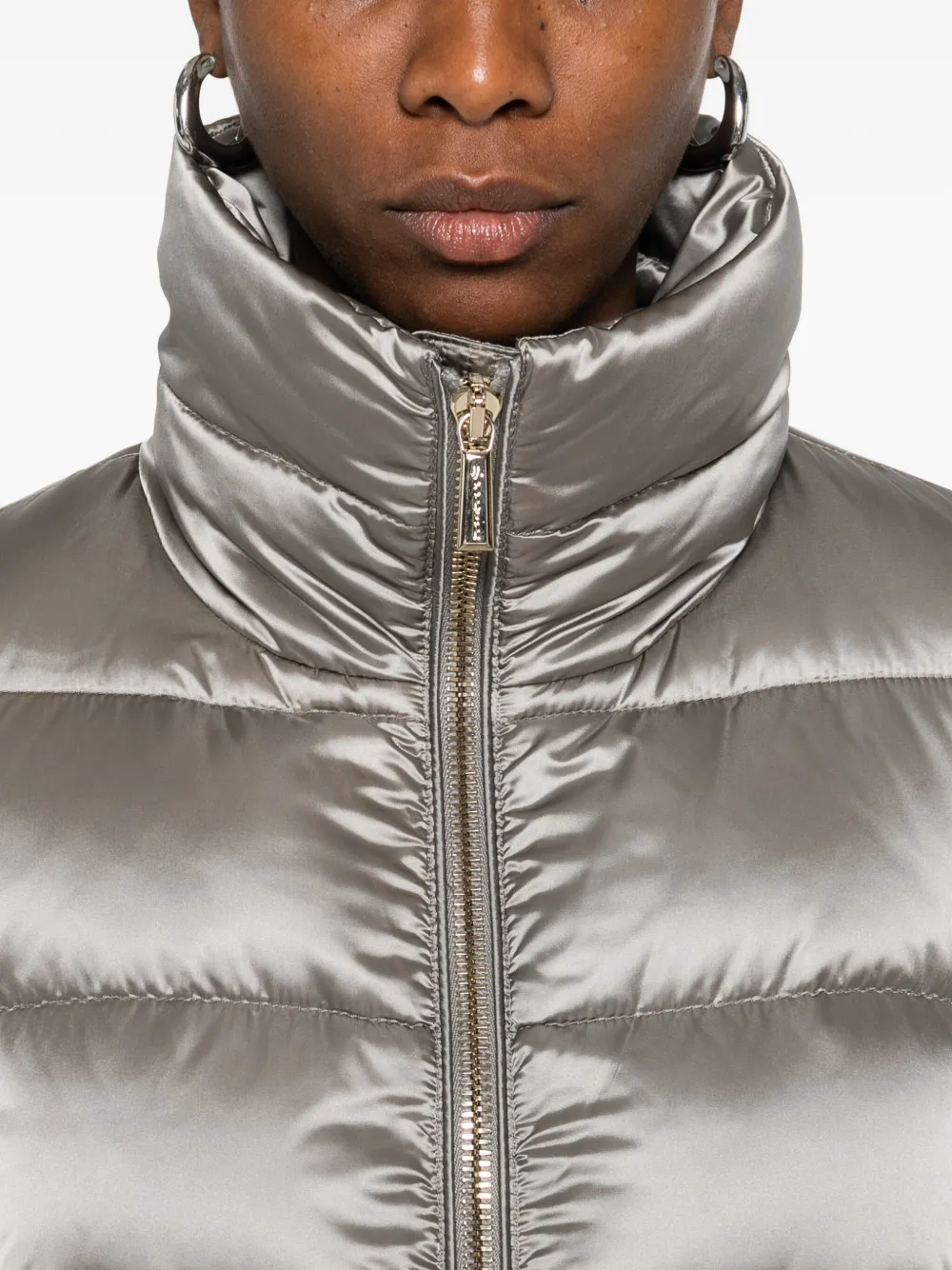 Moorer Quilted High-neck Jacket In Silver