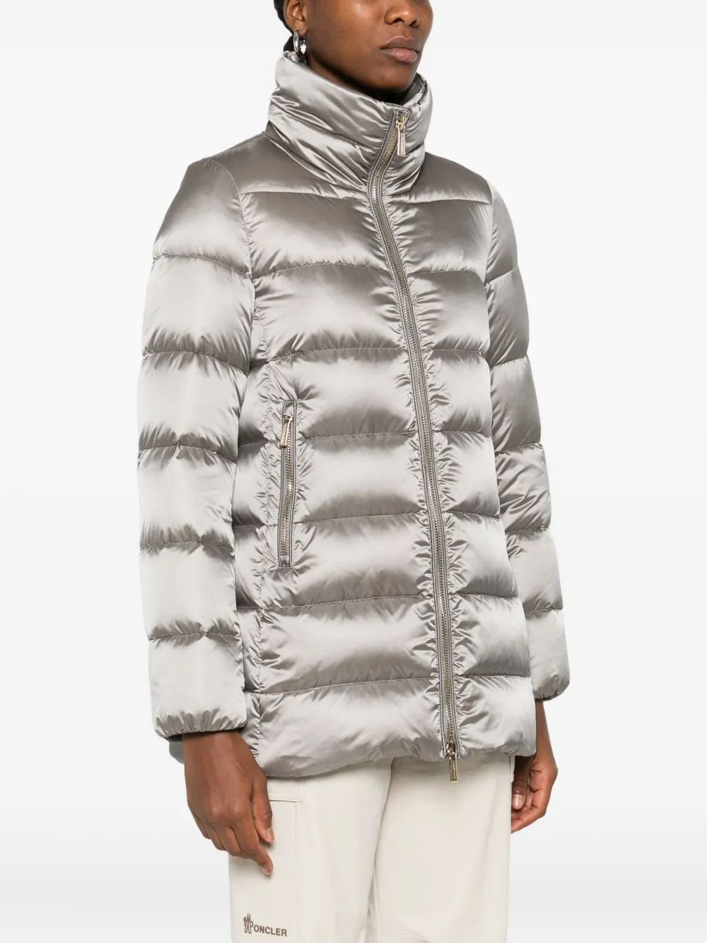 Moorer Quilted High-neck Jacket In Silver