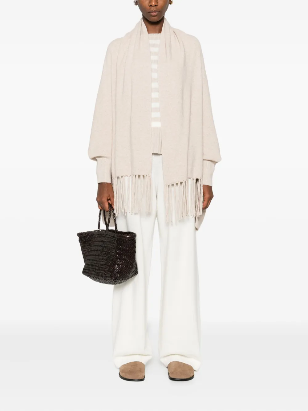 Barbour Fringe-detail Shawl-collar Cardigan In Neutral