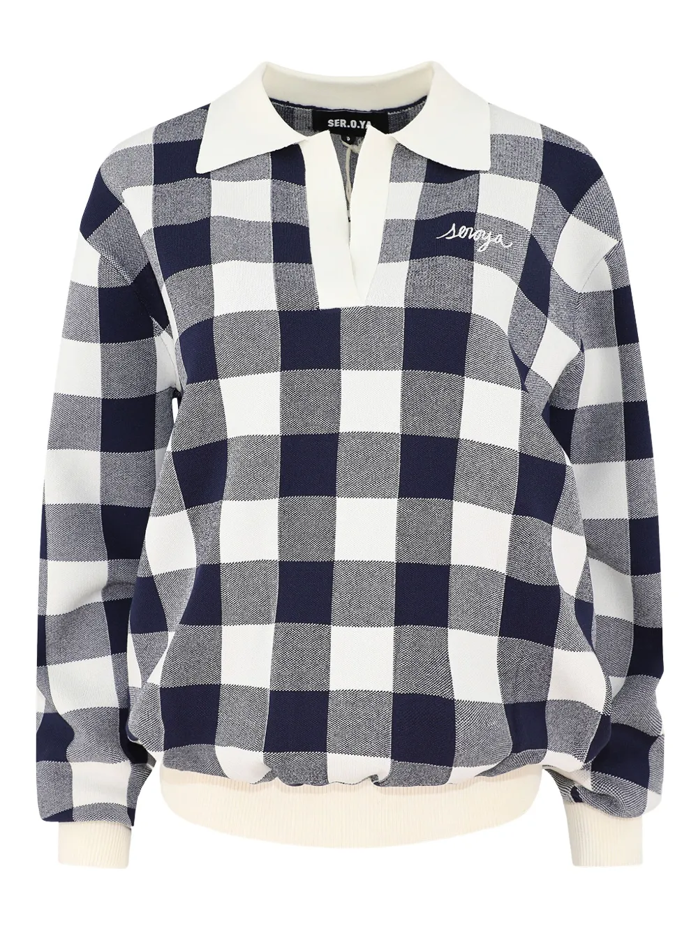 Seroya gingham-pattern polo top | White | Image 1