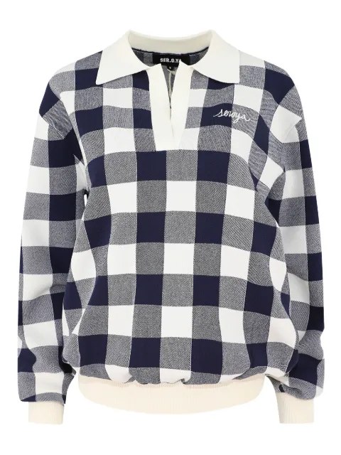 Seroya gingham-pattern polo top