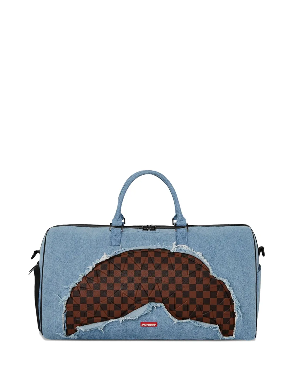 Sprayground Check-panel Denim Shoulder Bag In Blue