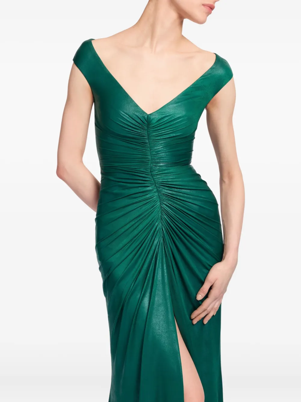 Elie Saab Off-the-shoulder Jersey Maxi Dress In Green