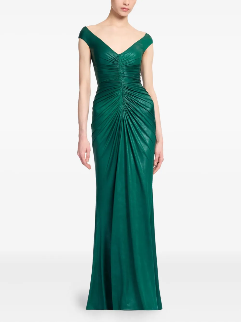 Elie Saab off-the-shoulder jersey maxi dress - Groen