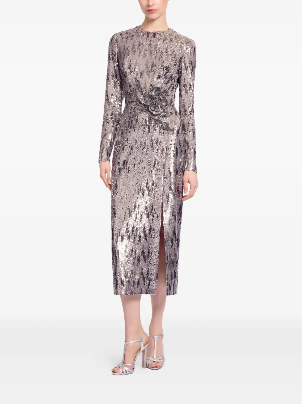 Elie Saab Embellished-sequin Midi Dress In Gray