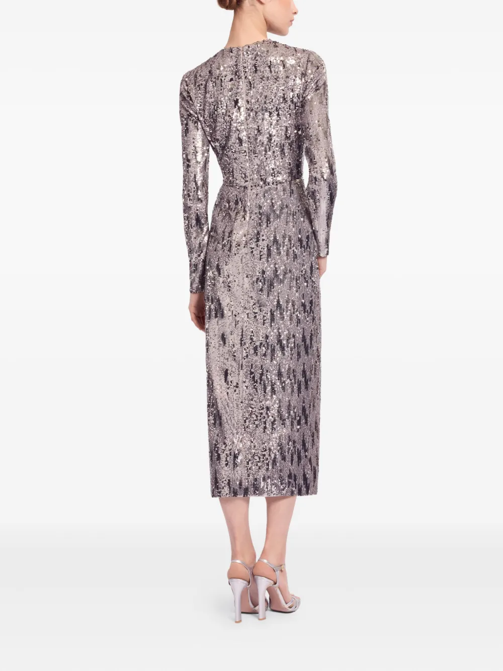 Elie Saab Embellished-sequin Midi Dress In Gray