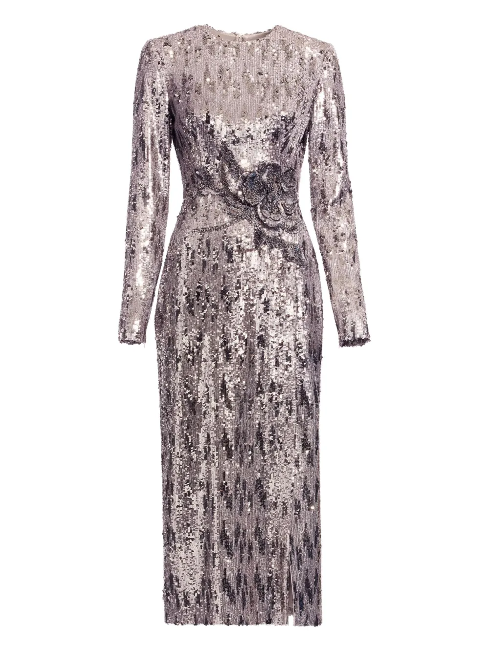 Elie Saab Embellished-sequin Midi Dress In Gray