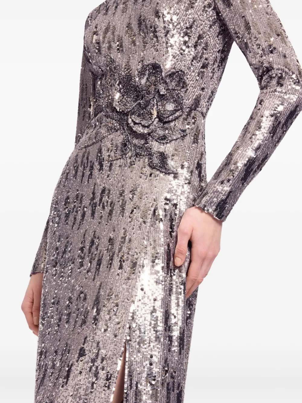 Elie Saab Embellished-sequin Midi Dress In Gray