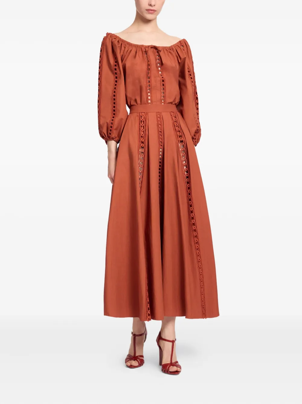 Elie Saab Cotton Midi Skirt In Orange