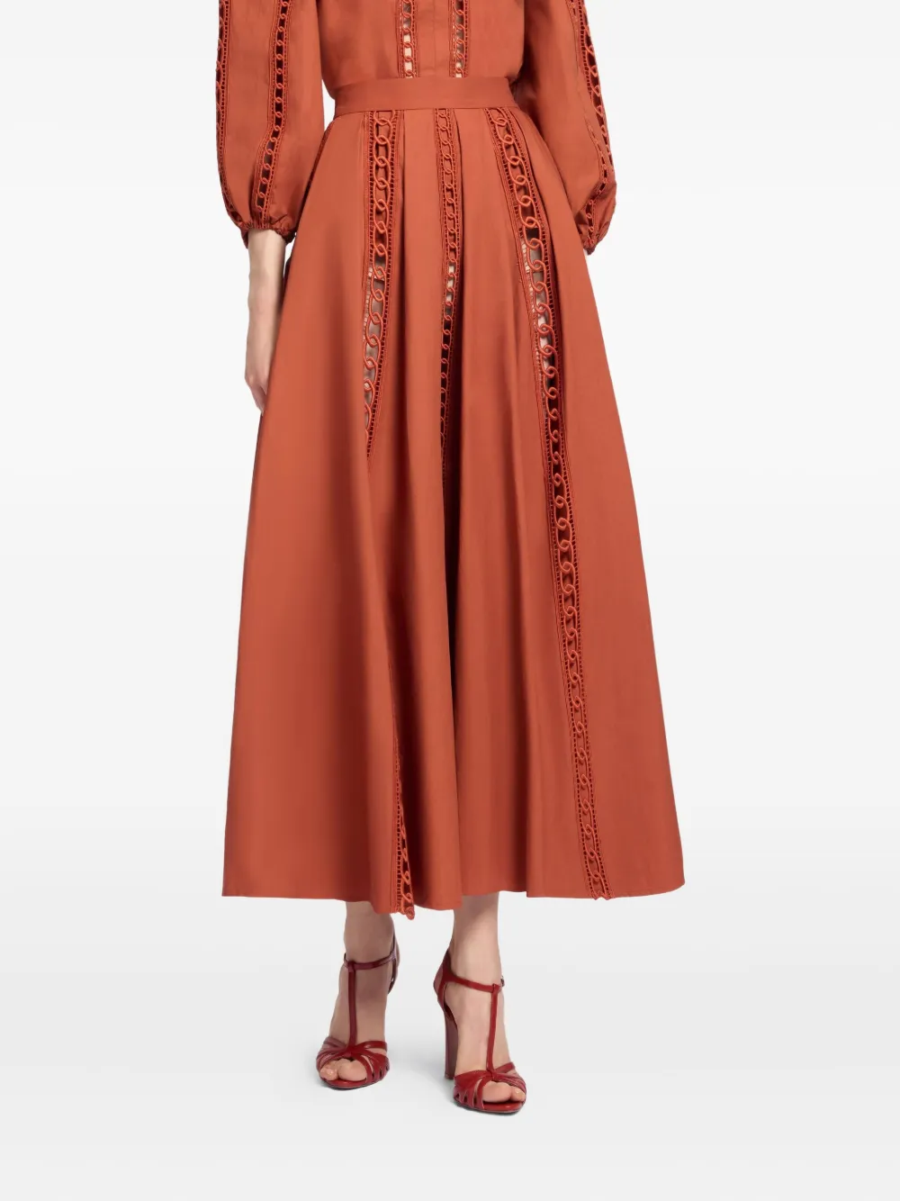Elie Saab Cotton Midi Skirt In Orange