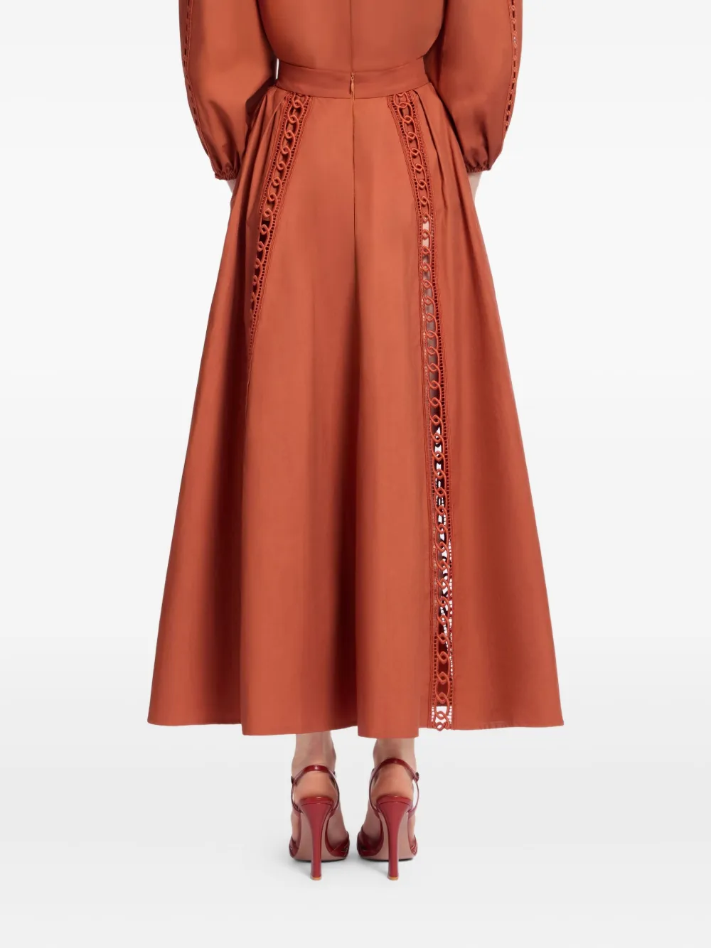 Elie Saab Cotton Midi Skirt In Orange