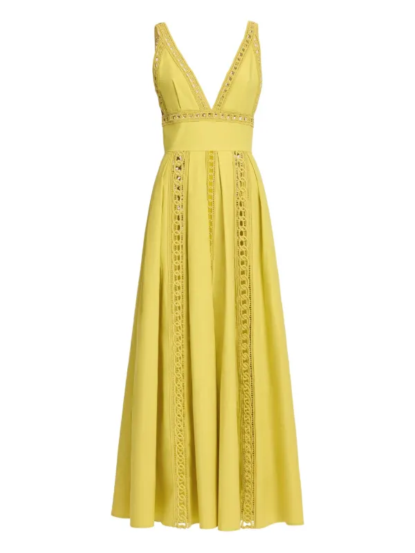 knee length dresses for ladies Yellow Floral V Neck Ruffle Midi Dress With 3/4 Sleeves main image 1