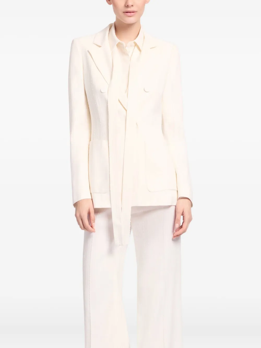 Elie Saab Embellished Pinstripe Crepe Blazer In White