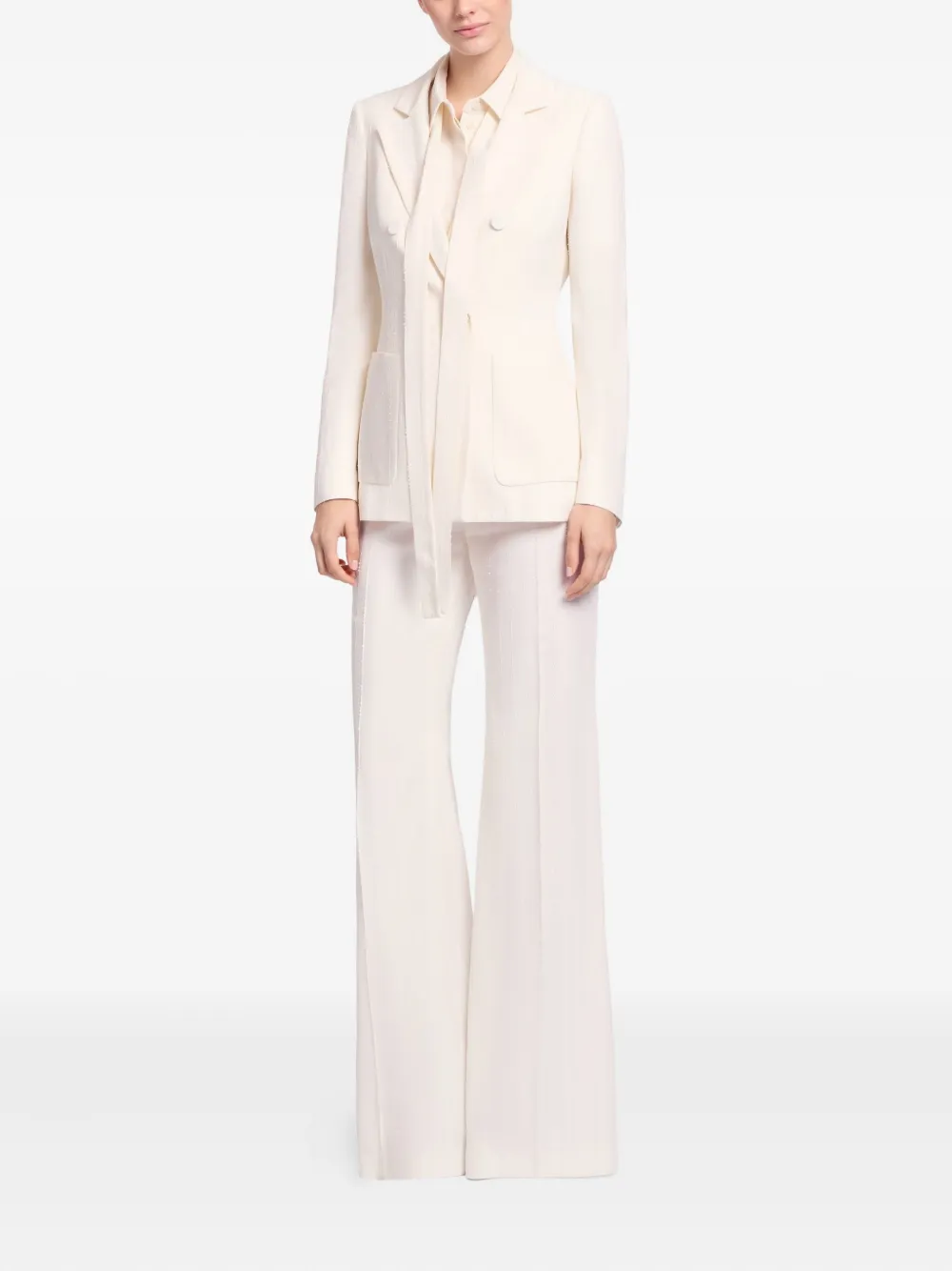 Elie Saab Embellished Pinstripe Crepe Blazer In White
